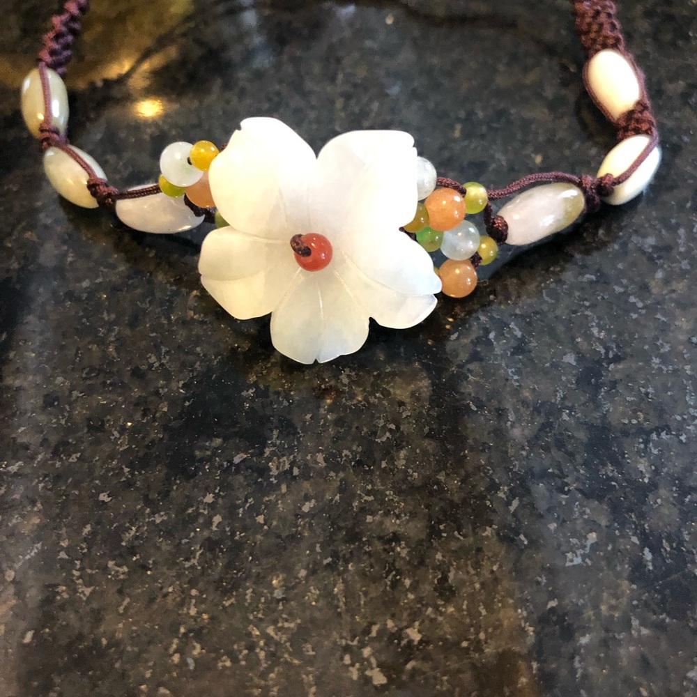 Jadeite Carved Floral & Bead Bracelet